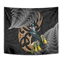 Aotearoa Kowhai Tui Bird Tapestry Maori Ngaru With Silver Fern