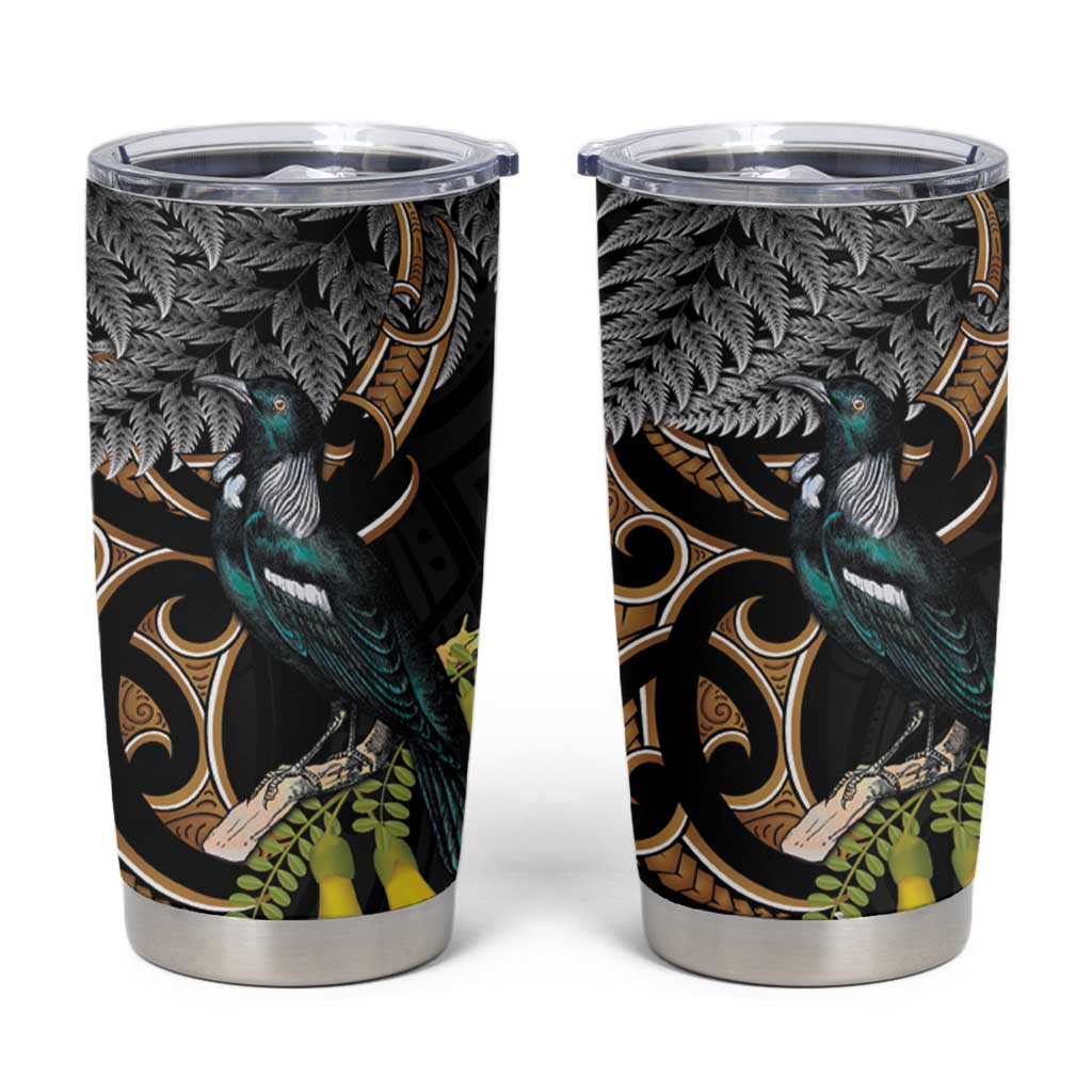 Aotearoa Kowhai Tui Bird Tumbler Cup Maori Ngaru With Silver Fern