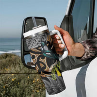 Aotearoa Kowhai Tui Bird Tumbler With Handle Maori Ngaru With Silver Fern