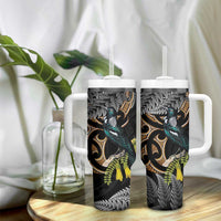 Aotearoa Kowhai Tui Bird Tumbler With Handle Maori Ngaru With Silver Fern