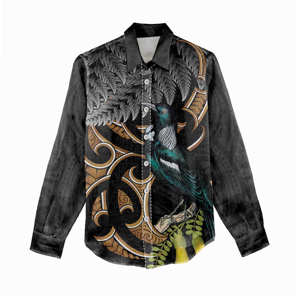 Aotearoa Kowhai Tui Bird Women Casual Shirt Maori Ngaru With Silver Fern LT14 - Polynesian Pride