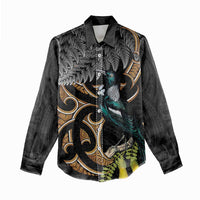 Aotearoa Kowhai Tui Bird Women Casual Shirt Maori Ngaru With Silver Fern LT14 - Polynesian Pride