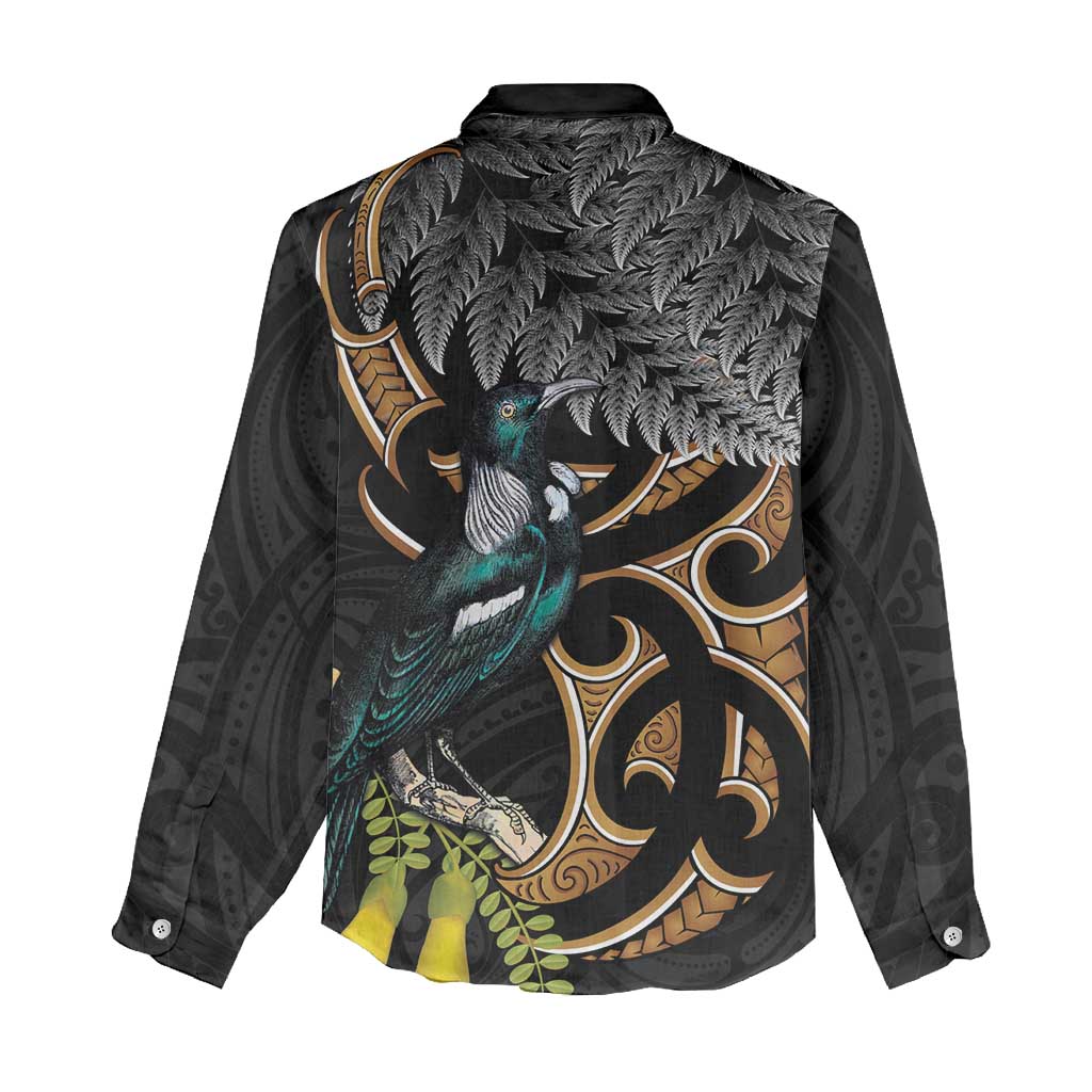 Aotearoa Kowhai Tui Bird Women Casual Shirt Maori Ngaru With Silver Fern LT14 - Polynesian Pride