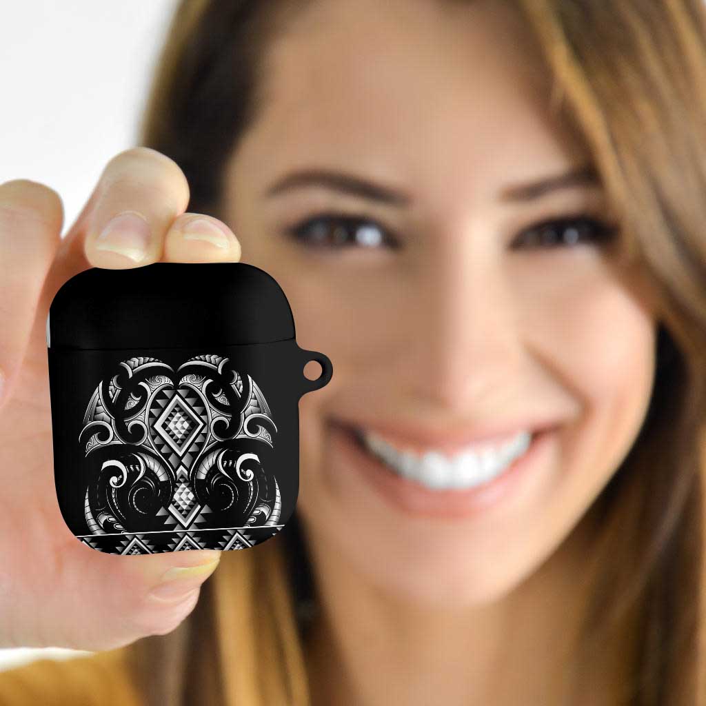 Black Ngaru Taniko With Aotearoa Maori Tattoo AirPods Case - Polynesian Pride