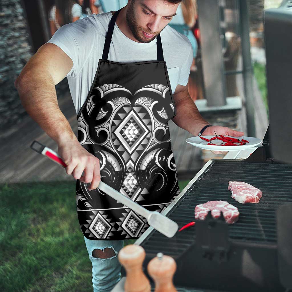 Black Ngaru Taniko With Aotearoa Maori Tattoo Apron - Polynesian Pride