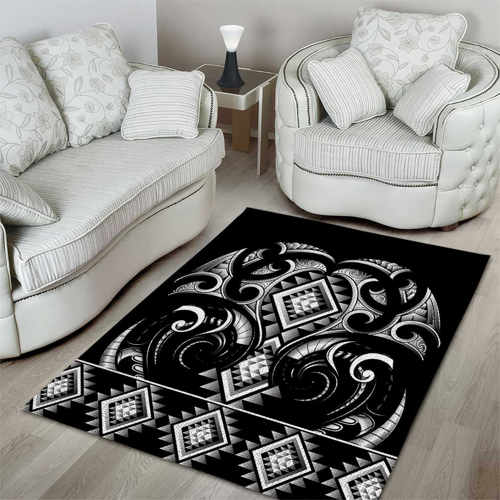 Black Ngaru Taniko With Aotearoa Maori Tattoo Area Rug