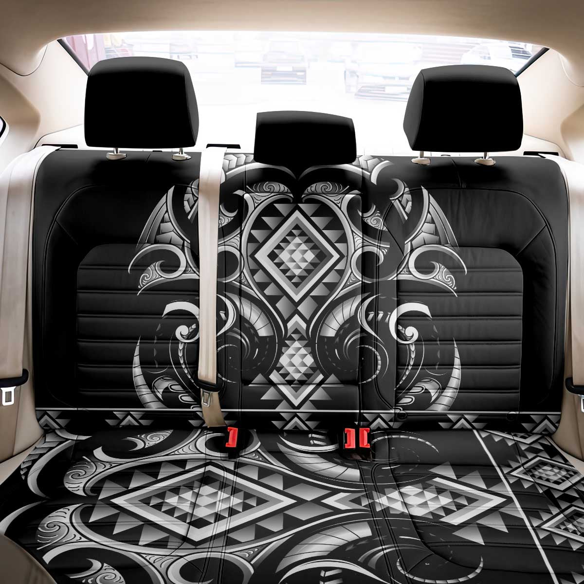 Black Ngaru Taniko With Aotearoa Maori Tattoo Back Car Seat Cover