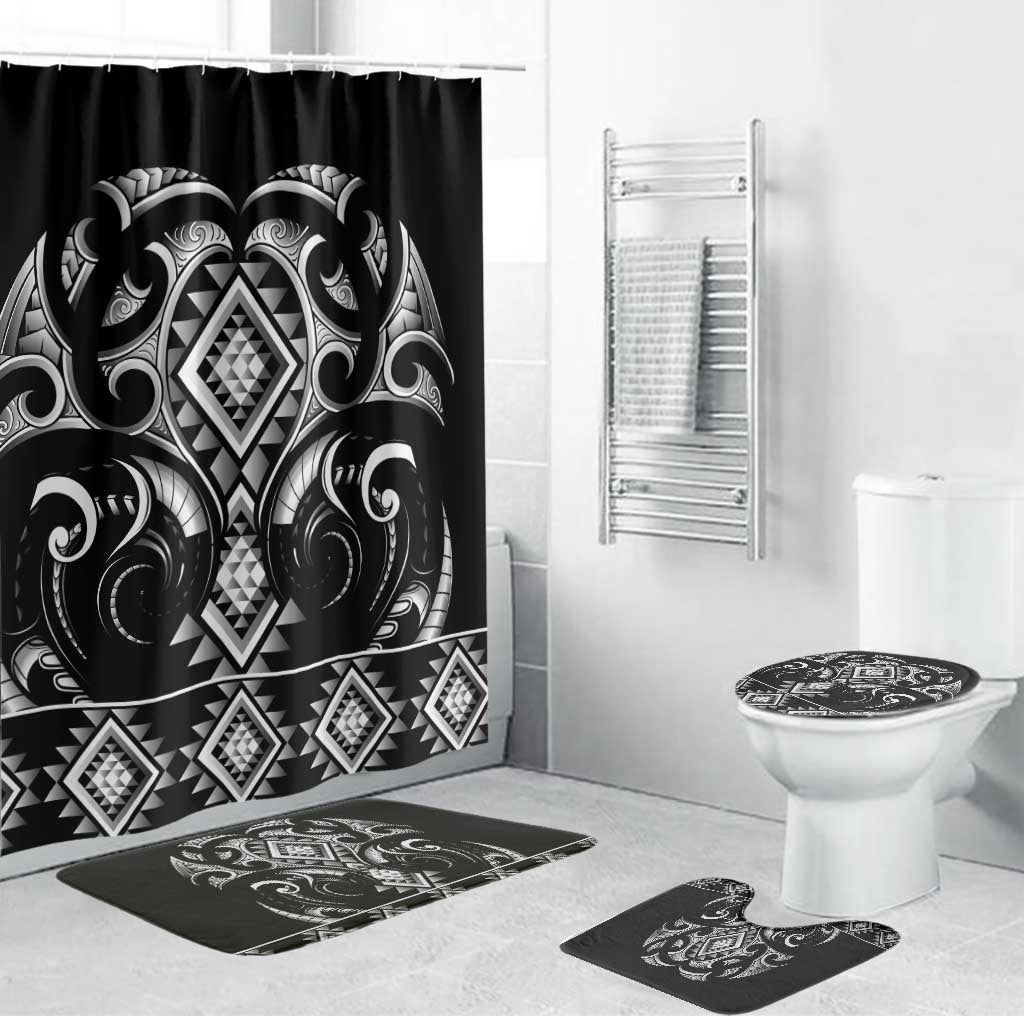 Black Ngaru Taniko With Aotearoa Maori Tattoo Bathroom Set - Polynesian Pride