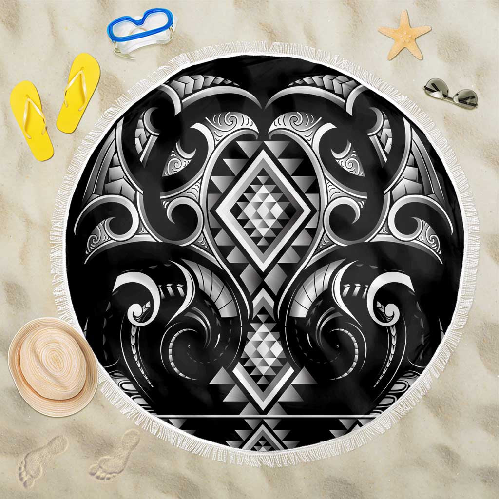 Black Ngaru Taniko With Aotearoa Maori Tattoo Beach Blanket