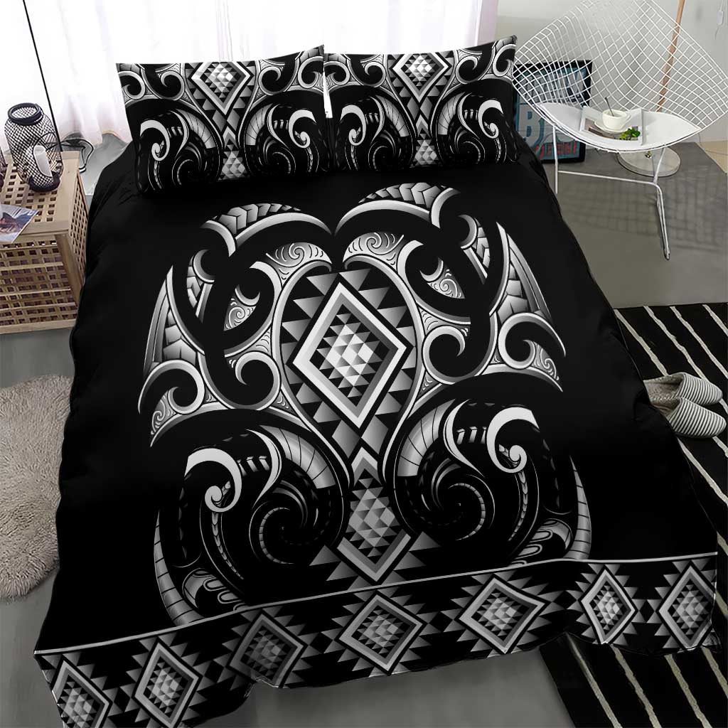 Black Ngaru Taniko With Aotearoa Maori Tattoo Bedding Set