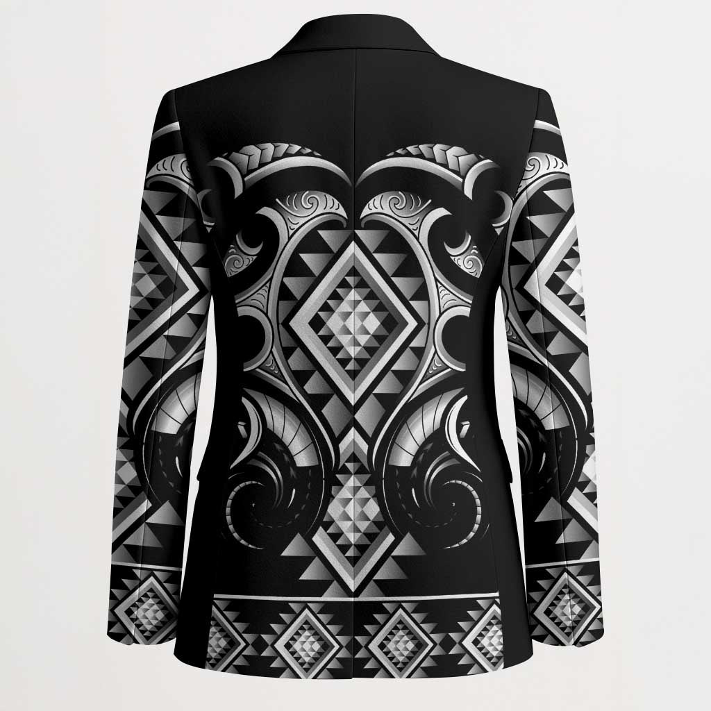 Black Ngaru Taniko With Aotearoa Maori Tattoo Blazer - Polynesian Pride