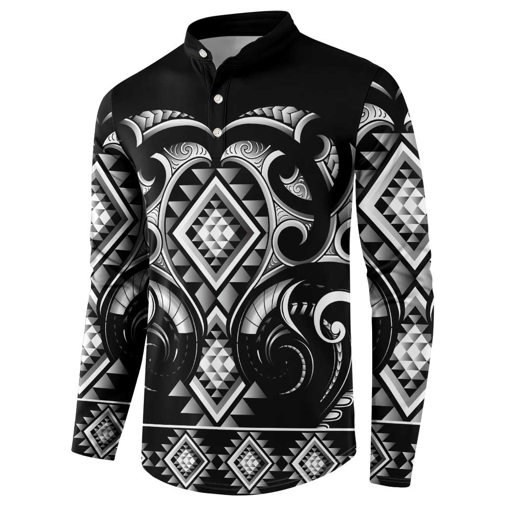 Black Ngaru Taniko With Aotearoa Maori Tattoo Button Sweatshirt LT14 - Polynesian Pride