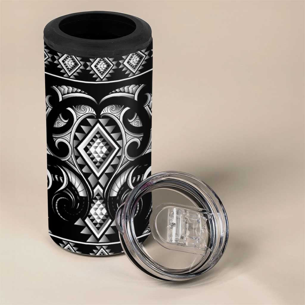 Black Ngaru Taniko With Aotearoa Maori Tattoo 4 in 1 Can Cooler Tumbler