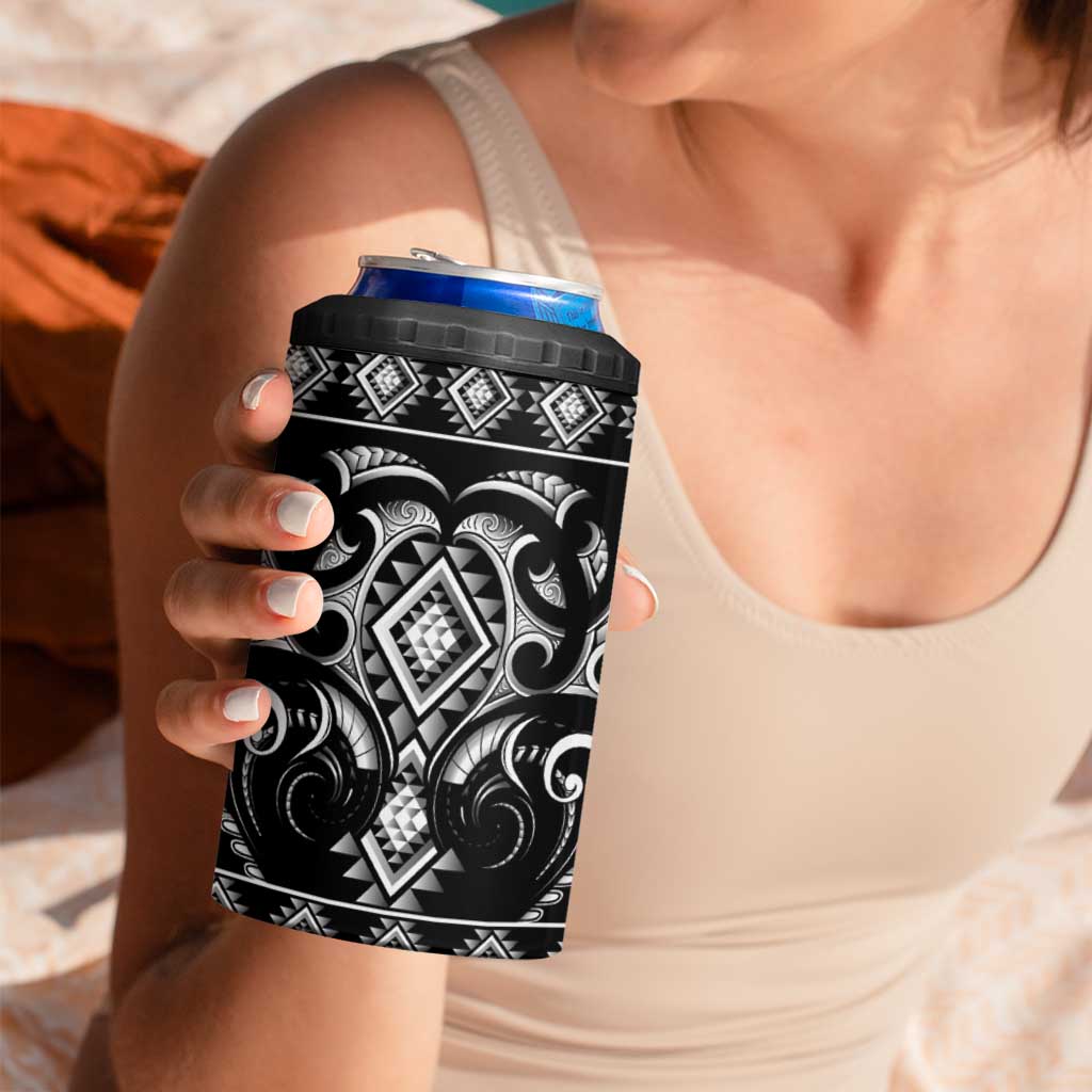 Black Ngaru Taniko With Aotearoa Maori Tattoo 4 in 1 Can Cooler Tumbler