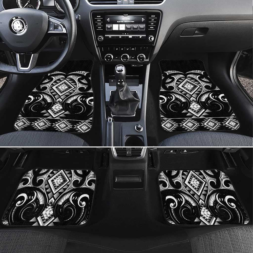 Black Ngaru Taniko With Aotearoa Maori Tattoo Car Mats