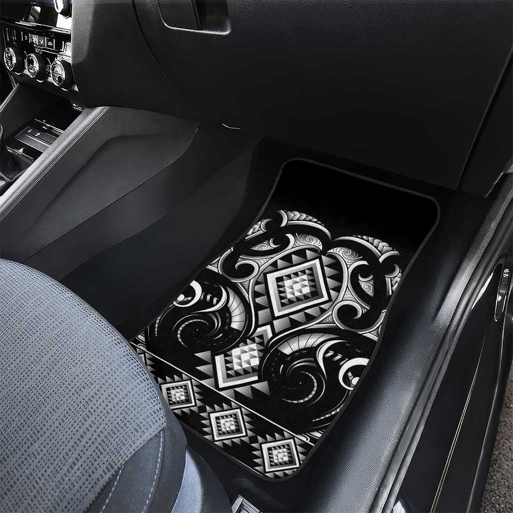 Black Ngaru Taniko With Aotearoa Maori Tattoo Car Mats