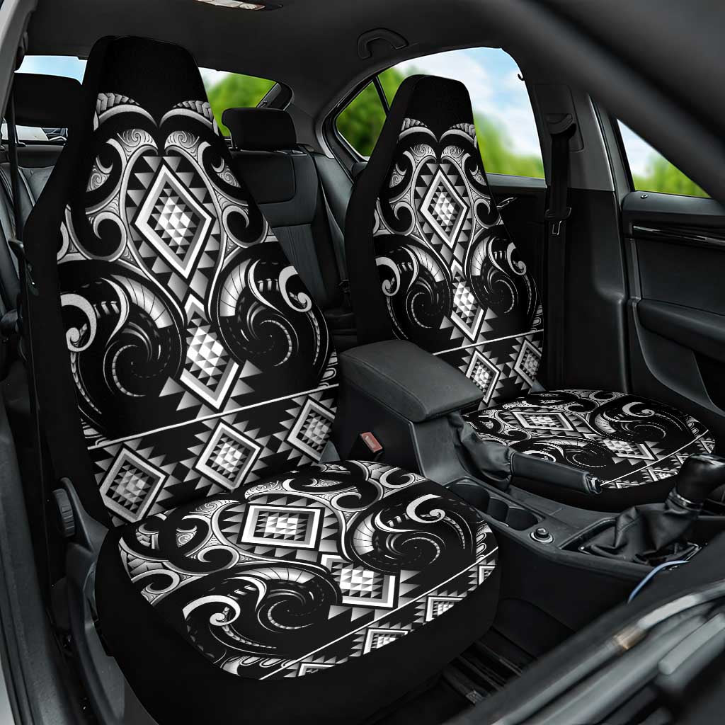 Black Ngaru Taniko With Aotearoa Maori Tattoo Car Seat Cover