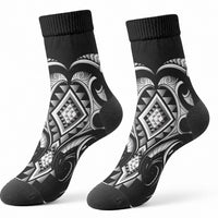 Black Ngaru Taniko With Aotearoa Maori Tattoo Crew Socks