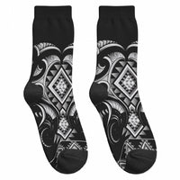 Black Ngaru Taniko With Aotearoa Maori Tattoo Crew Socks