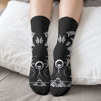 Black Ngaru Taniko With Aotearoa Maori Tattoo Crew Socks