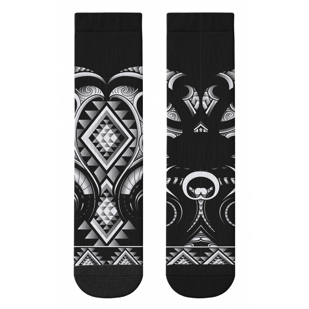 Black Ngaru Taniko With Aotearoa Maori Tattoo Crew Socks