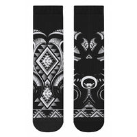 Black Ngaru Taniko With Aotearoa Maori Tattoo Crew Socks