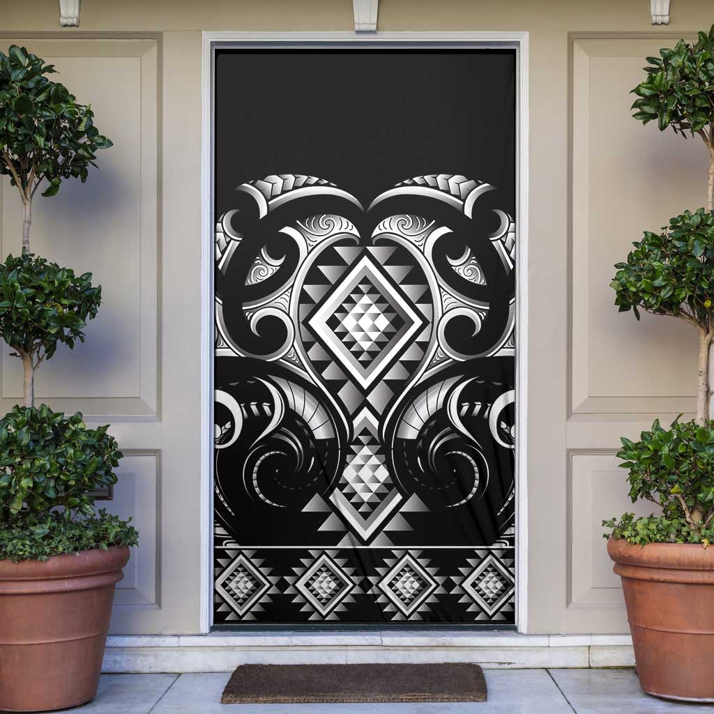 Black Ngaru Taniko With Aotearoa Maori Tattoo Door Cover - Polynesian Pride
