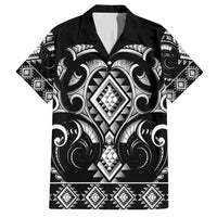 Black Ngaru Taniko With Aotearoa Maori Tattoo Family Matching Long Sleeve Bodycon Dress and Hawaiian Shirt LT14 Dad's Shirt - Short Sleeve Black - Polynesian Pride