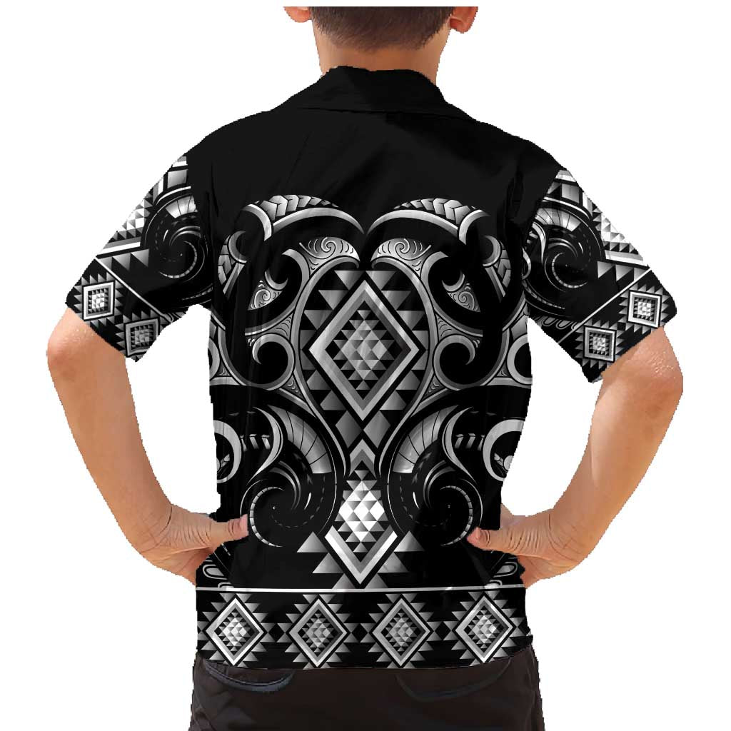 Black Ngaru Taniko With Aotearoa Maori Tattoo Family Matching Mermaid Dress and Hawaiian Shirt LT14 - Polynesian Pride