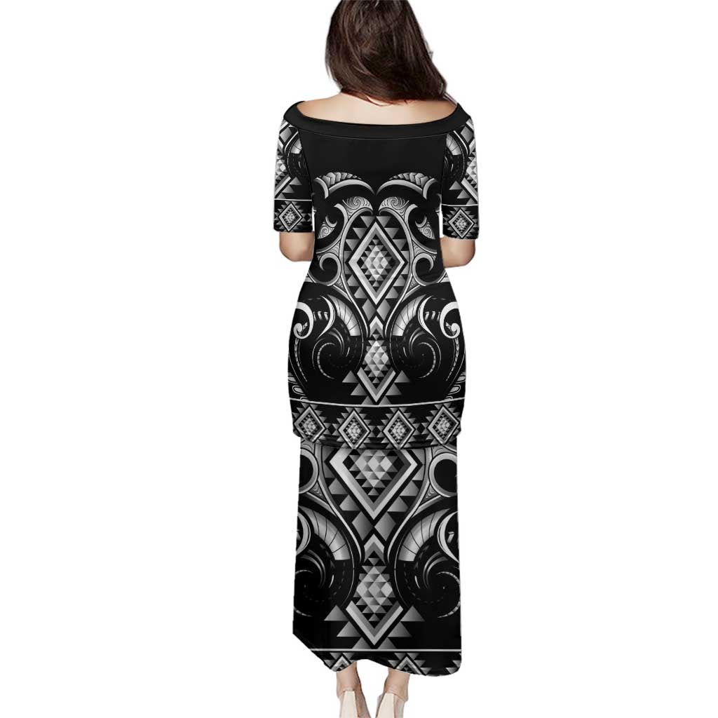 Black Ngaru Taniko With Aotearoa Maori Tattoo Family Matching Puletasi and Hawaiian Shirt LT14 - Polynesian Pride