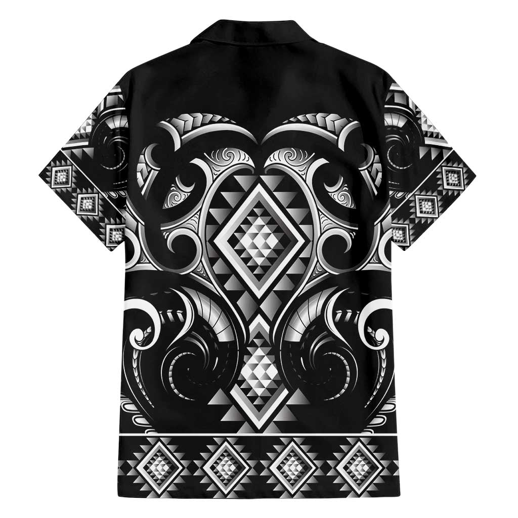 Black Ngaru Taniko With Aotearoa Maori Tattoo Family Matching Short Sleeve Bodycon Dress and Hawaiian Shirt