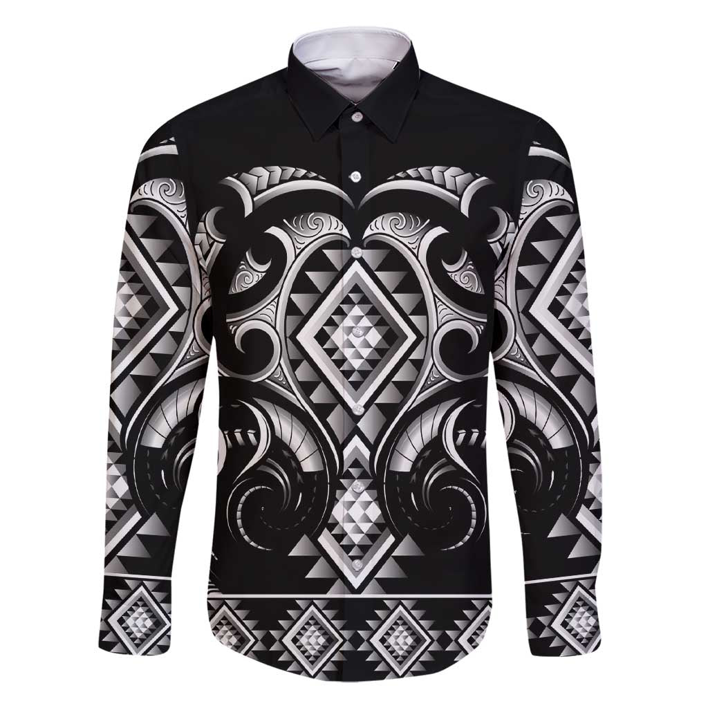 Black Ngaru Taniko With Aotearoa Maori Tattoo Family Matching Short Sleeve Bodycon Dress and Hawaiian Shirt