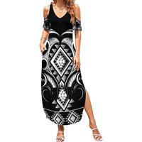 Black Ngaru Taniko With Aotearoa Maori Tattoo Family Matching Summer Maxi Dress and Hawaiian Shirt