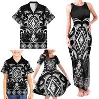 Black Ngaru Taniko With Aotearoa Maori Tattoo Family Matching Tank Maxi Dress and Hawaiian Shirt