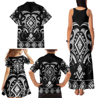 Black Ngaru Taniko With Aotearoa Maori Tattoo Family Matching Tank Maxi Dress and Hawaiian Shirt