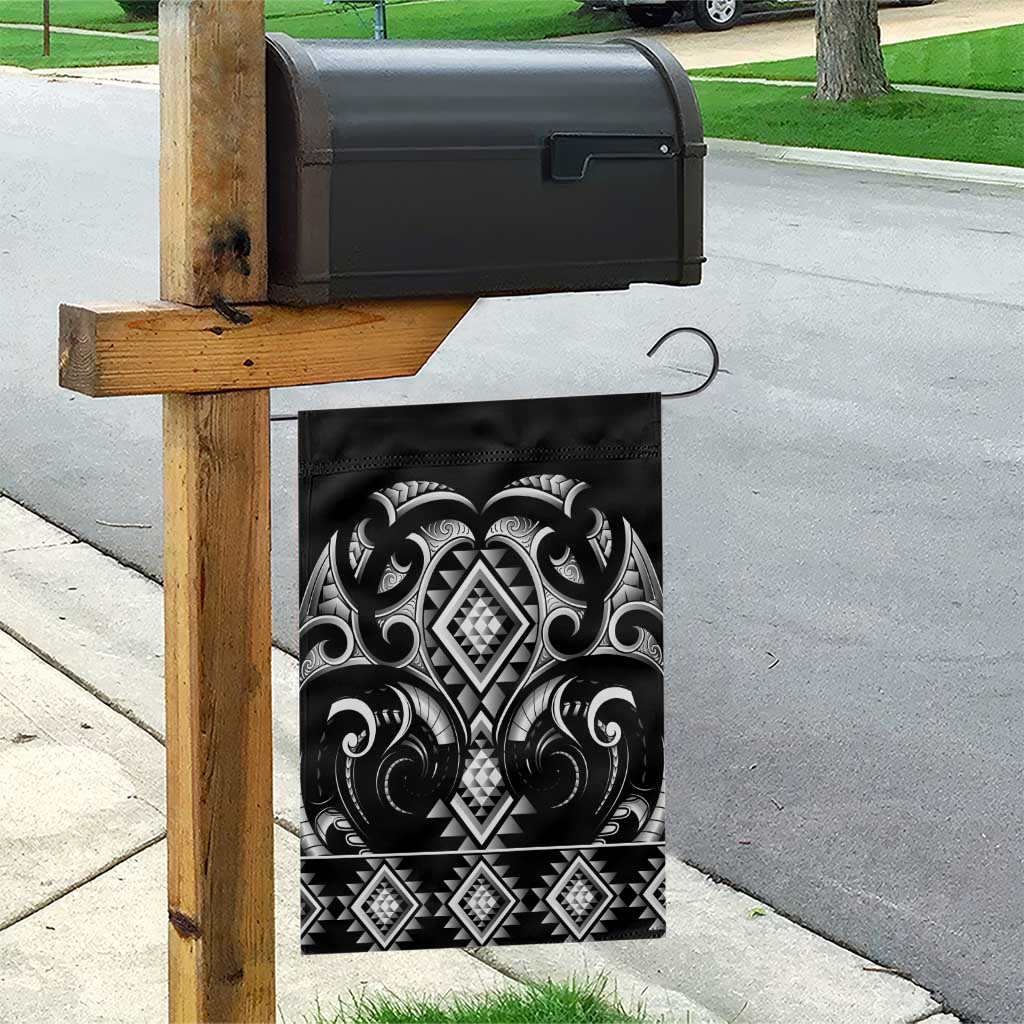 Black Ngaru Taniko With Aotearoa Maori Tattoo Garden Flag