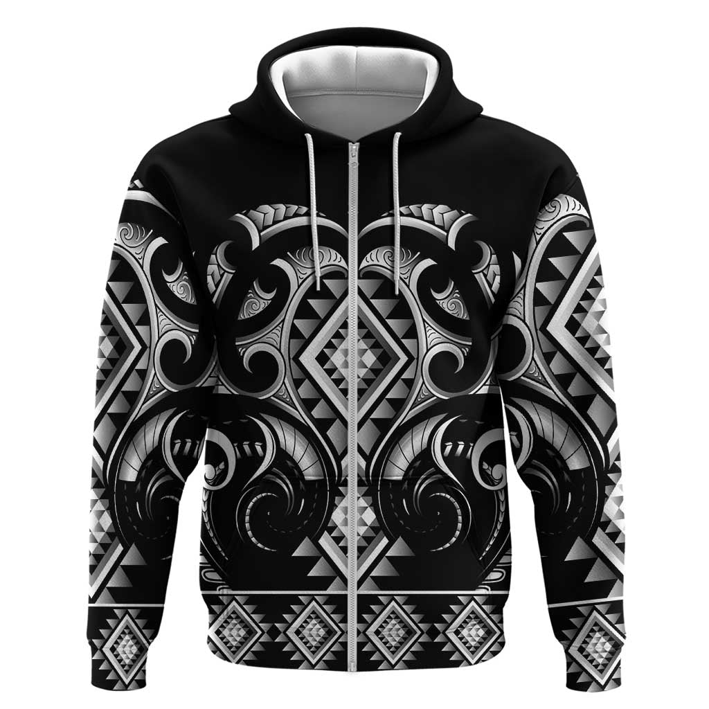 Black Ngaru Taniko With Aotearoa Maori Tattoo Hoodie