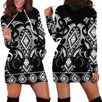 Black Ngaru Taniko With Aotearoa Maori Tattoo Hoodie Dress