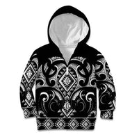 Black Ngaru Taniko With Aotearoa Maori Tattoo Kid Hoodie