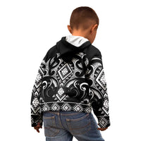 Black Ngaru Taniko With Aotearoa Maori Tattoo Kid Hoodie