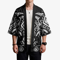 Black Ngaru Taniko With Aotearoa Maori Tattoo Kimono - Polynesian Pride