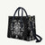 Black Ngaru Taniko With Aotearoa Maori Tattoo Leather Bag - Polynesian Pride