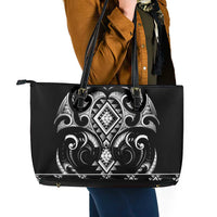 Black Ngaru Taniko With Aotearoa Maori Tattoo Leather Tote Bag