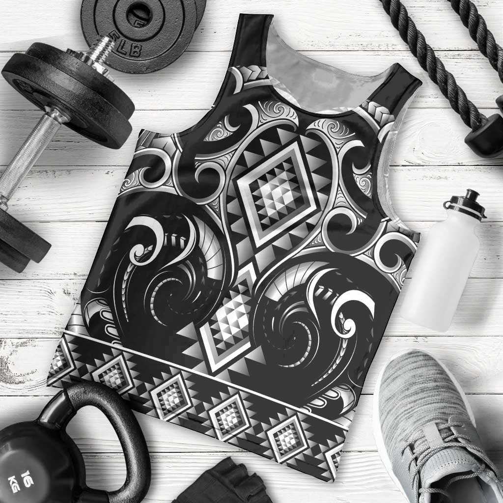 Black Ngaru Taniko With Aotearoa Maori Tattoo Men Tank Top