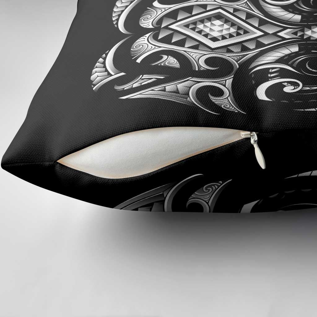 Black Ngaru Taniko With Aotearoa Maori Tattoo Pillow Cover - Polynesian Pride