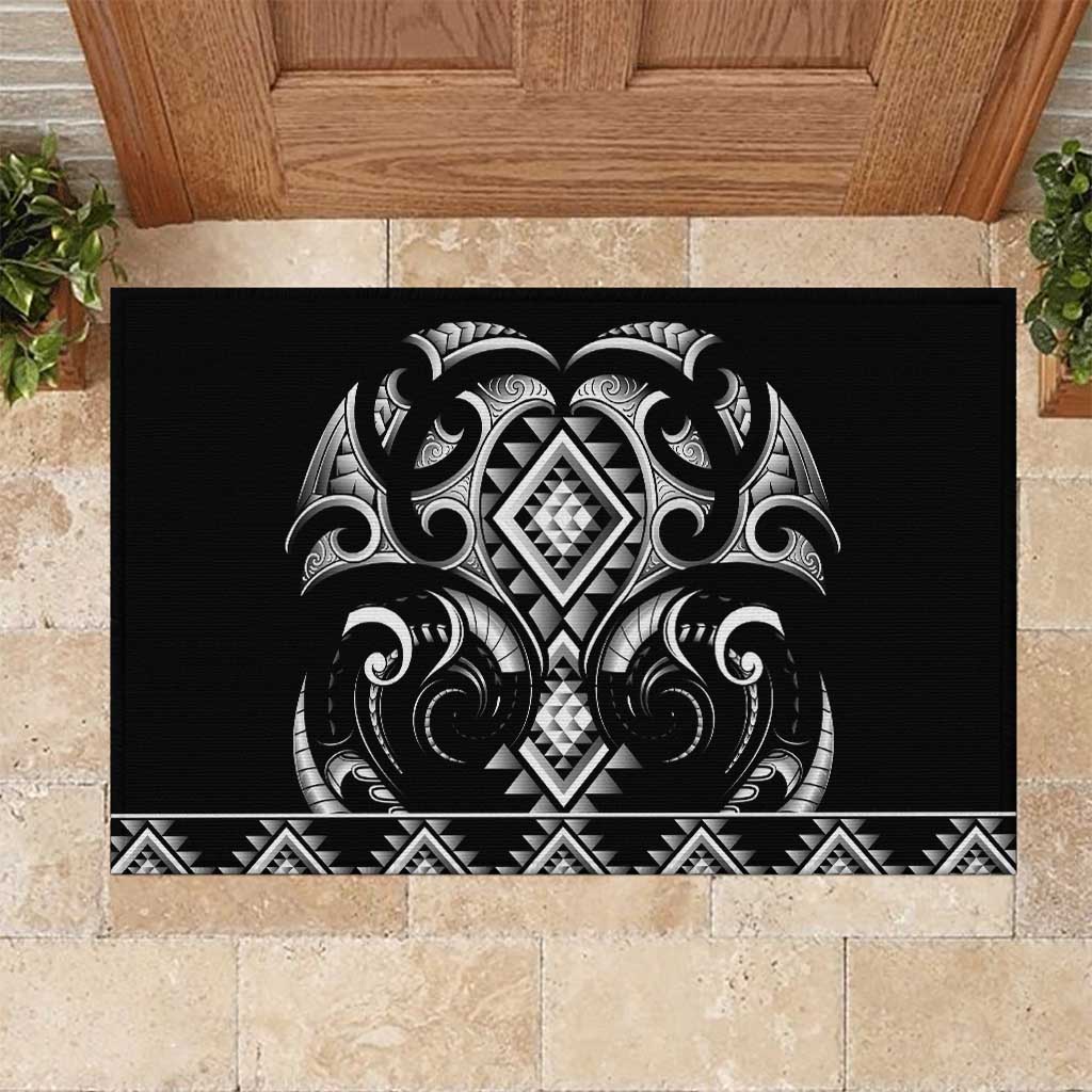 Black Ngaru Taniko With Aotearoa Maori Tattoo Rubber Doormat