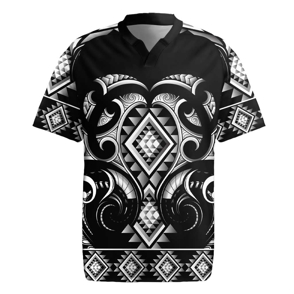 Black Ngaru Taniko With Aotearoa Maori Tattoo Rugby Jersey