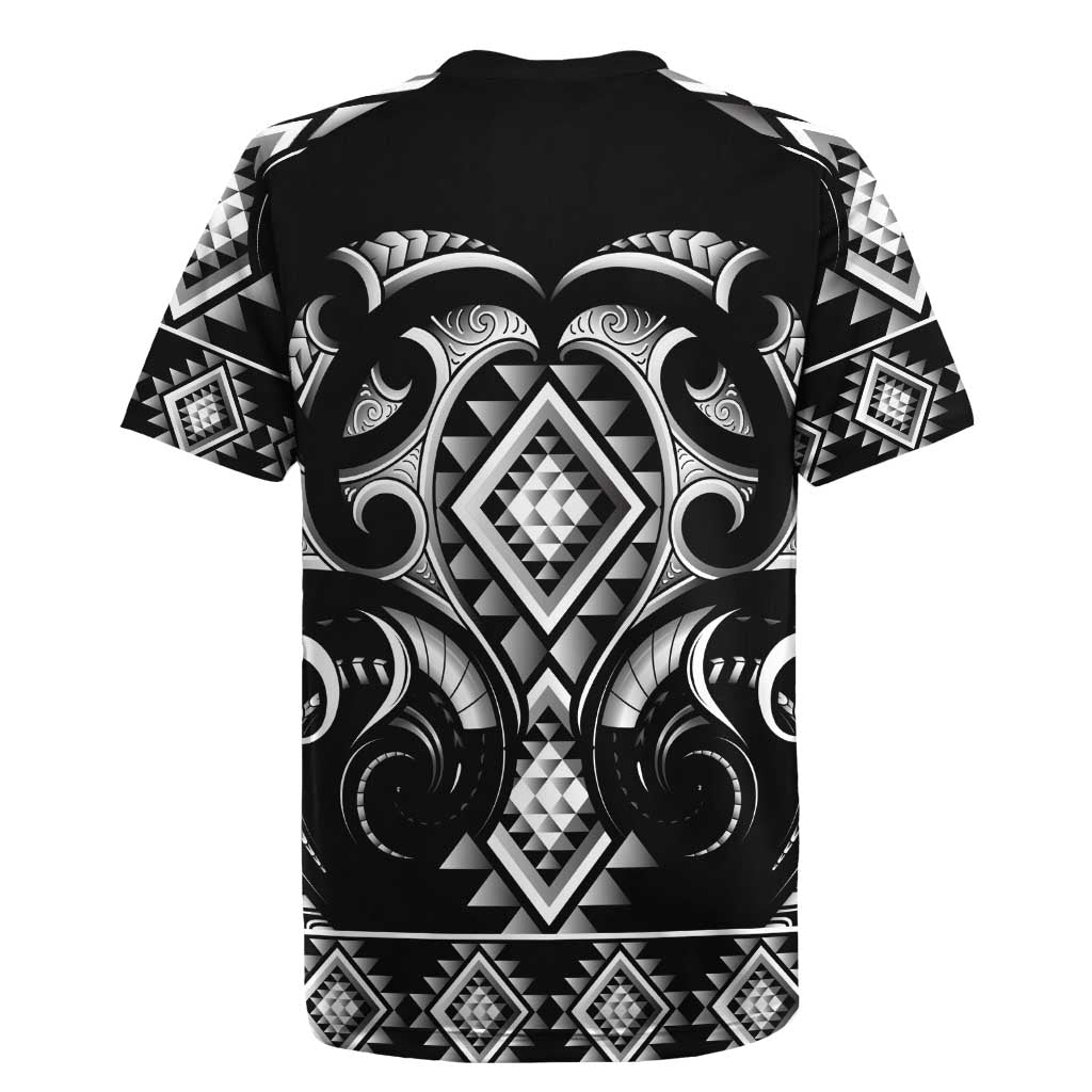 Black Ngaru Taniko With Aotearoa Maori Tattoo Rugby Jersey
