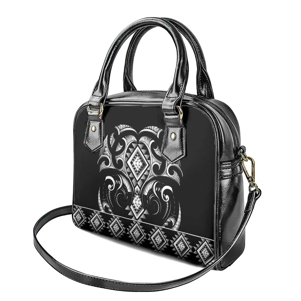 Black Ngaru Taniko With Aotearoa Maori Tattoo Shoulder Handbag