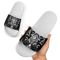 Black Ngaru Taniko With Aotearoa Maori Tattoo Slide Sandals - Polynesian Pride